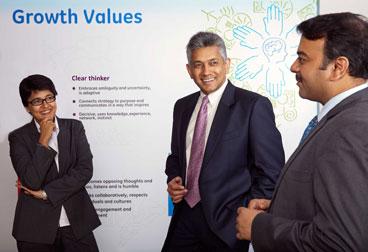 David Lobo, chief HR officer, GE India, (center) with Leena Sahijwani, GE India’s head of rewards, and Subeer Bakshi, director of talent and rewards for Towers Watson in India