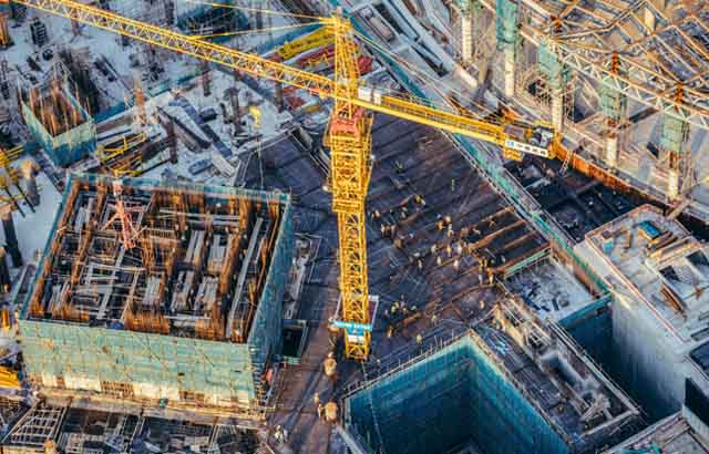 Aerial view of construction equipment