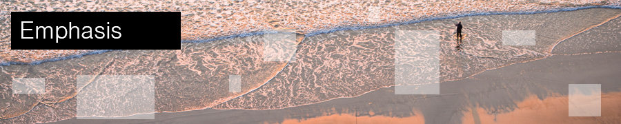 Emphasis title banner; aerial view of person standing on ocean shoreline
