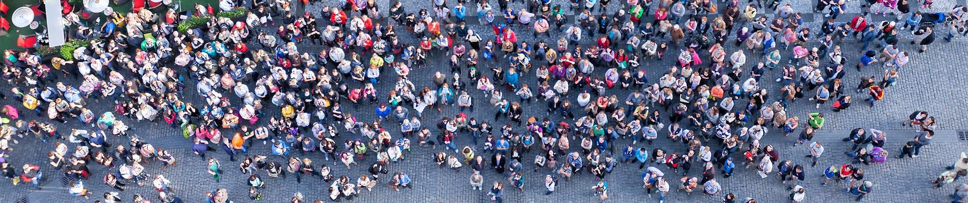 aerial view of crowded marketplace