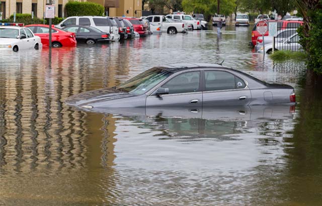 a car submerged under water