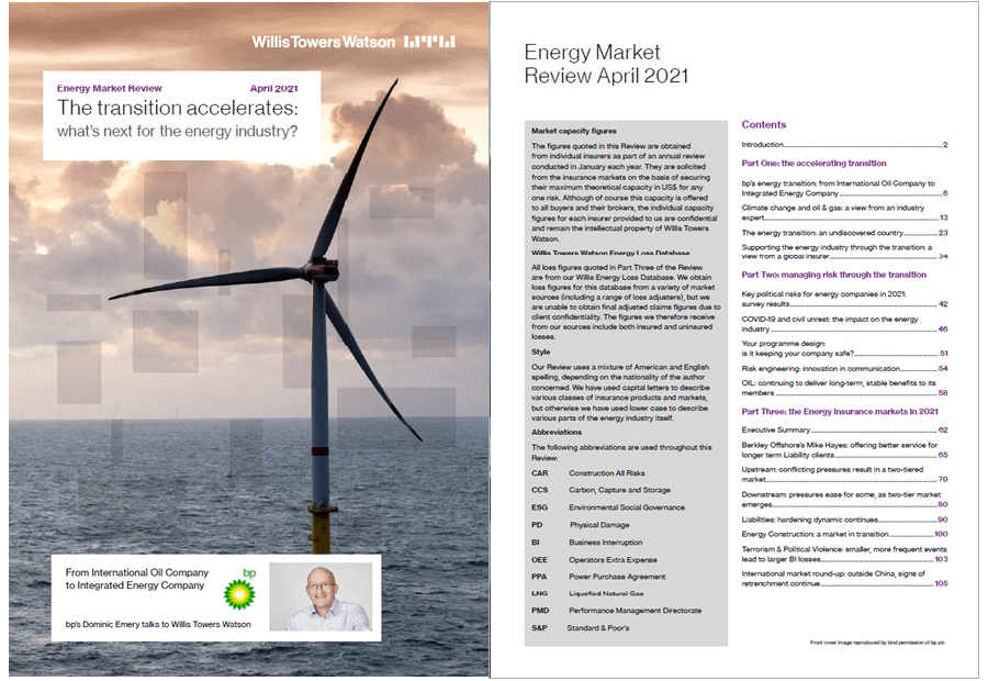 Energy Market Review 2021の表紙と目次ページ外観.