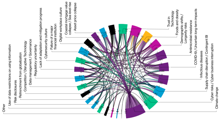 A chord diagram illustrating the combinations and interconnections of the pairs of risks survey participants selected.