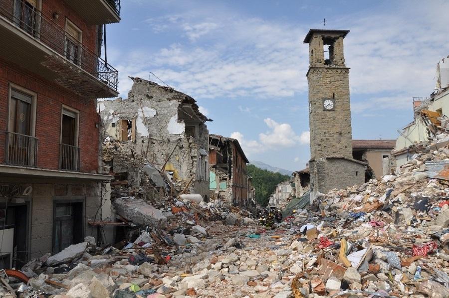 Photo of damage in Amatrice following one of the earthquakes of the 2016 Central Italy earthquake sequence.