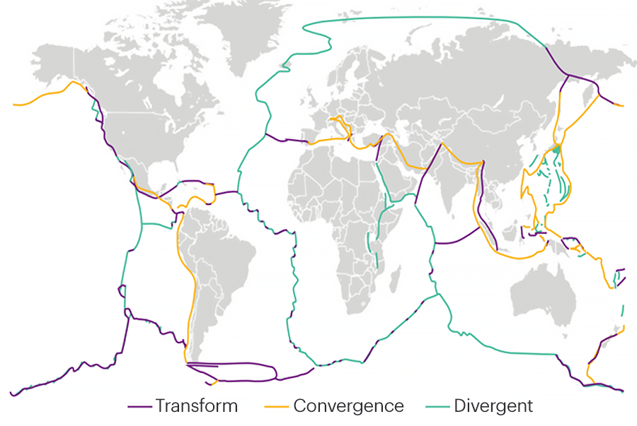 A map of tectonic plate boundaries
