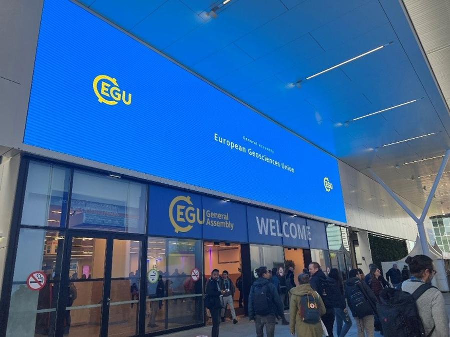 Entrance to Austria Center Vienna with sign of EGU above.