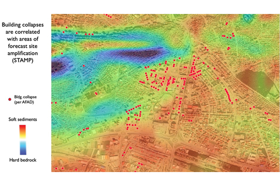 Figure 3. Collapsed buildings tend to be concentrated in regions modeled to have high site amplification.