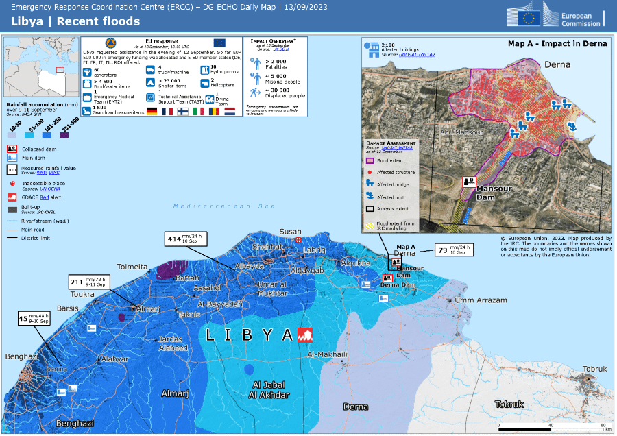 Image from Emergency Response Co-ordination Centre (ERCC) showing details of rainfall accumulation, equipment requested and maps of flood location.