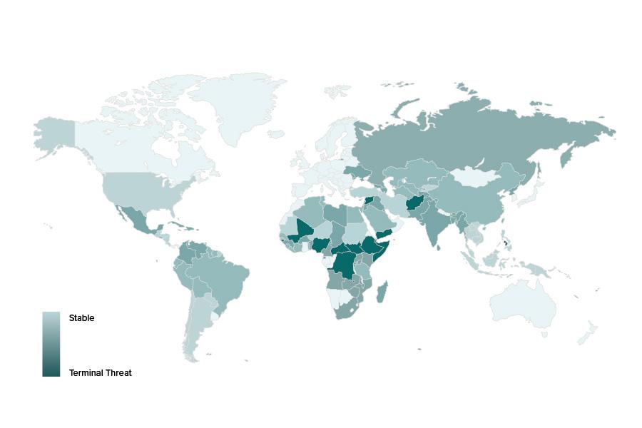 Overall terrorism, conflict, civil unrest and crime risk map