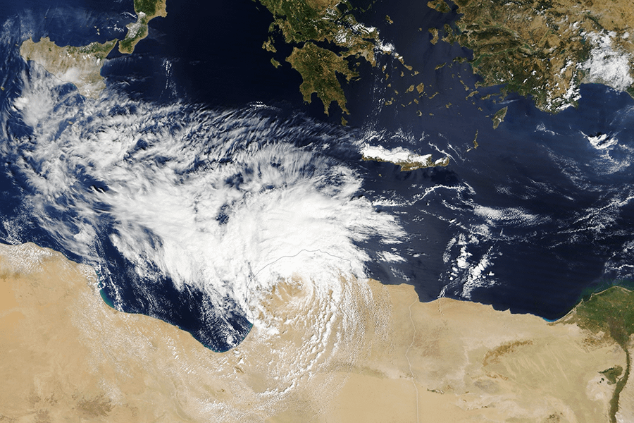 Image taken from NASA's Terra satellite showing Storm Daniel as it made landfall in Libya on 10 September 2023.