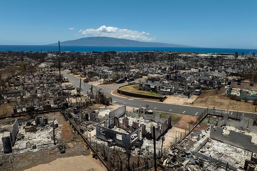 A photo showing the aftermath of the devastating wildfire in Lahaina, Hawaii.