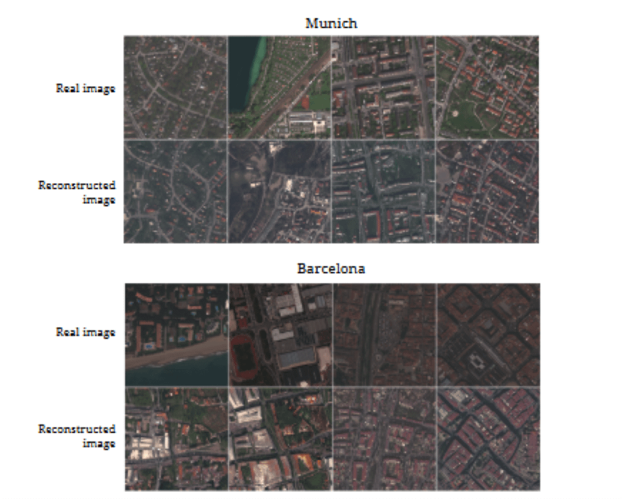 Images comparing the real aerial view with that of AI for Munich and Barcelona. Simulations can change boundaries, whether an area has been flooded or burned.[1]
[1] Generation and Manipulation of Earth Observation Images for Modeling and Augmentation Ron Hagensieker1, Tomas Langer https://tinyurl.com/3ax262jn