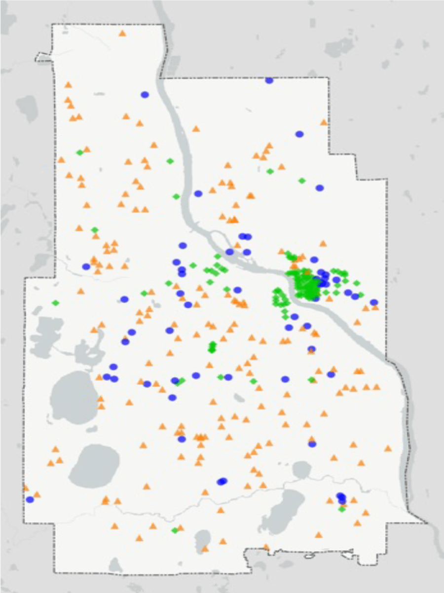 Map of Minneapolis - 374 SRCC Target Points identified