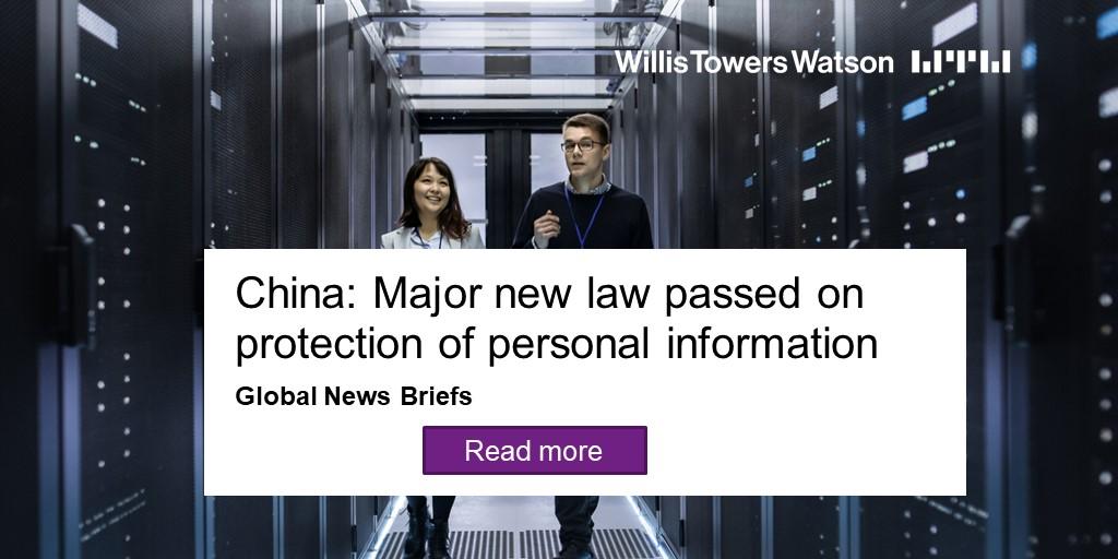 China Major new law passed on protection of personal information WTW