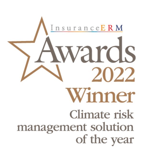 Winner logo for InsuranceERM 2022 award Winner Climate Risk Management Solution of the Year