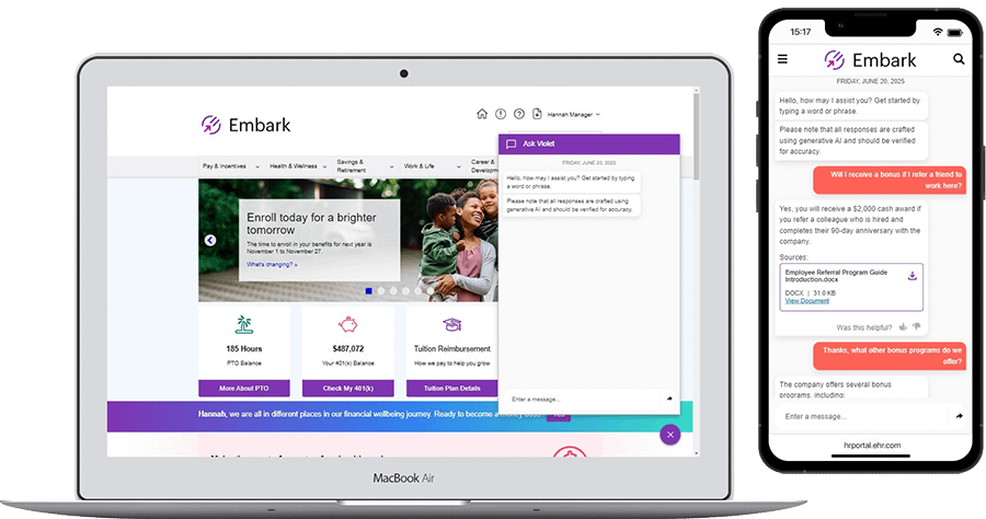 Embark use case screenshots AI-Powered Virtual Assistant