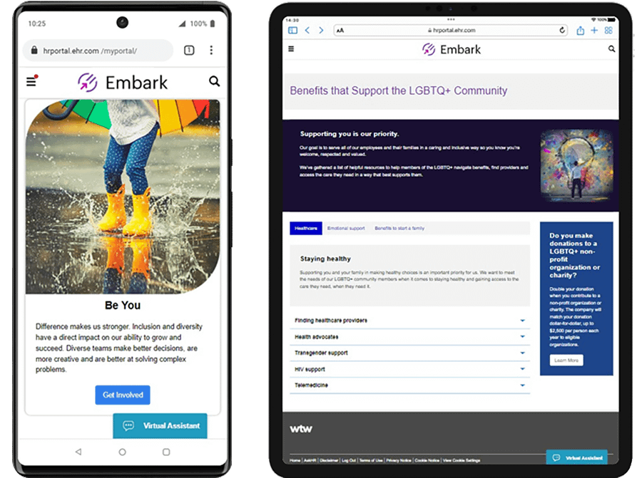Embark platform on a mobile screen showing a diversity and inclusion hot topic