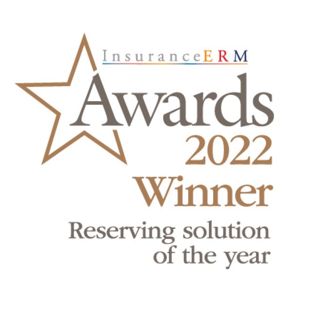 Winner logo for InsuranceERM 2022 award Reserving Solution of the Year
