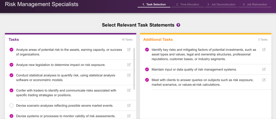 Screenshot of job tasks