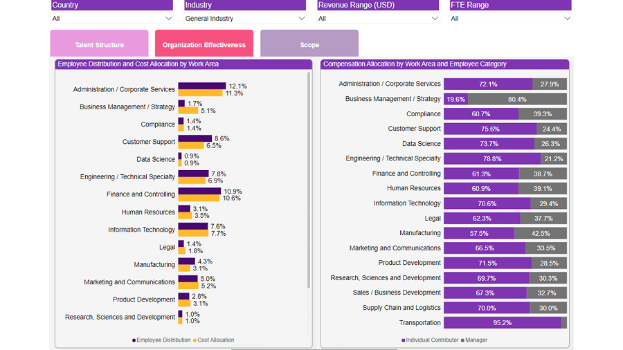 This is a screenshot of organization effectiveness from the Workforce Analytics HR Dashboard.