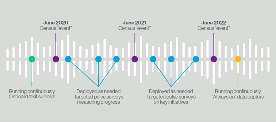 A sample survey timeline with June 2020, June 2021 and June 2022 census events.